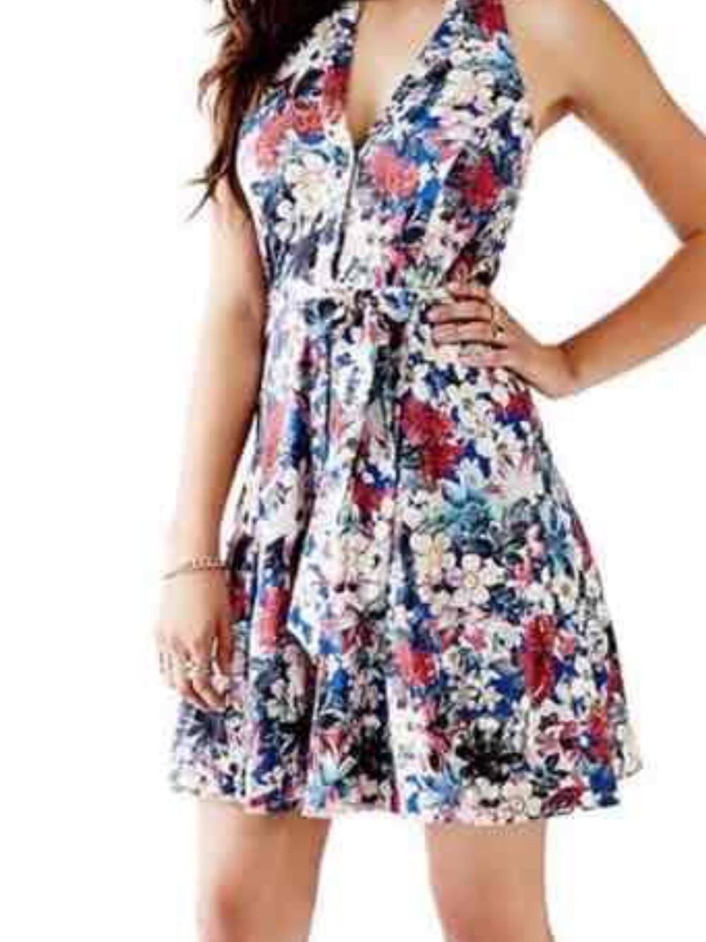 Guess Floral Halter Fit & Flare Dress in Multicolor